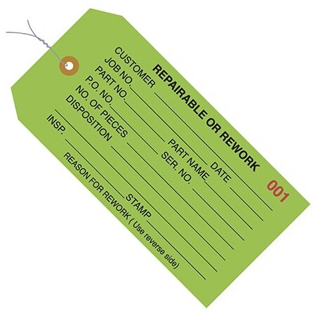 Bsc Preferred 4 3/4 x 2-3/8'' - ''RePairsable or Rework'' Inspection Tags - Pre-Wired, 1000PK BUY00029974